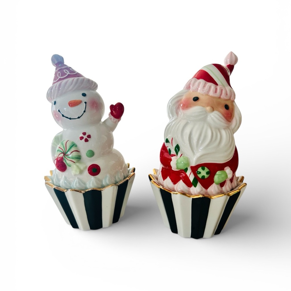 Mackenzie Childs Bake Shop Santa & Snowman Cupcake Boxes Set of 2